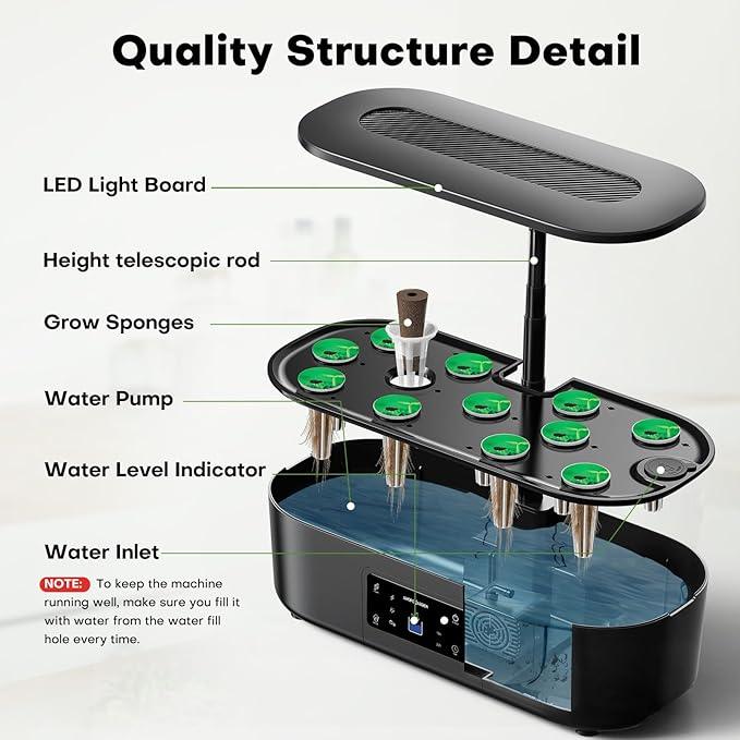 Ahopegarden Hydroponics Growing System Kit Indoor Herb Garden with Grow Light 12 Pods, with LCD Touch Panel Hydroponic Planter, Planting Height Up to 17
