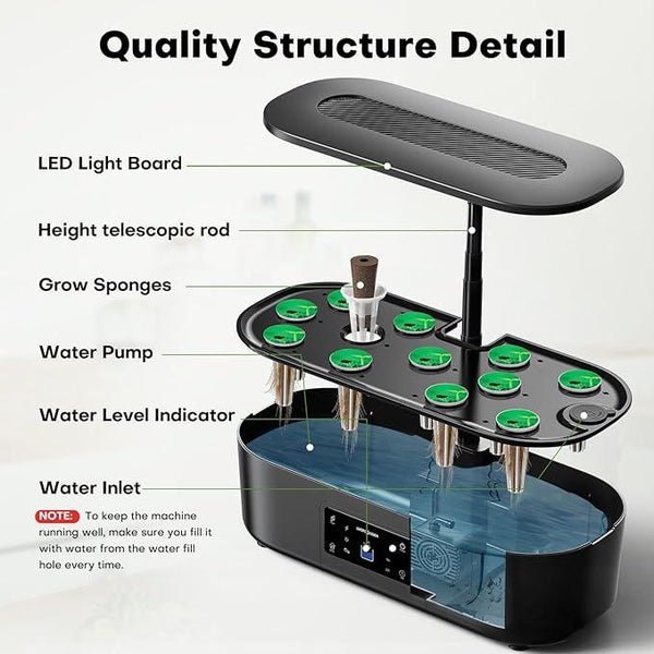 Ahopegarden Hydroponics Growing System Kit Indoor Herb Garden with Grow Light 12 Pods, with LCD Touch Panel Hydroponic Planter, Planting Height Up to 17