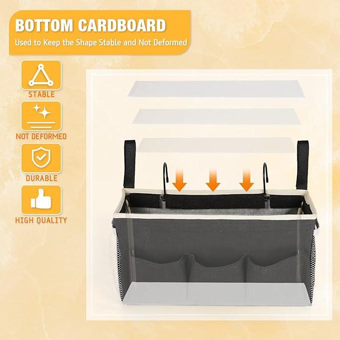 Bedside Caddy Bedside Organizer Bedside Storage Caddy with Fixed Straps and Water Bottle Holder for Home College Dorm Bunk Bed Hospital Bed Crib Bed Rails (2pcs Black)