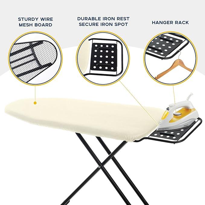 Ironing Board Full Size, RAINHOL Compact Iron Board with Iron Rest, Heat Resistant Cover with Ultra Thick Padding, Height Adjustable Heavy Duty for Home, Dorm, 43x13 Ivory