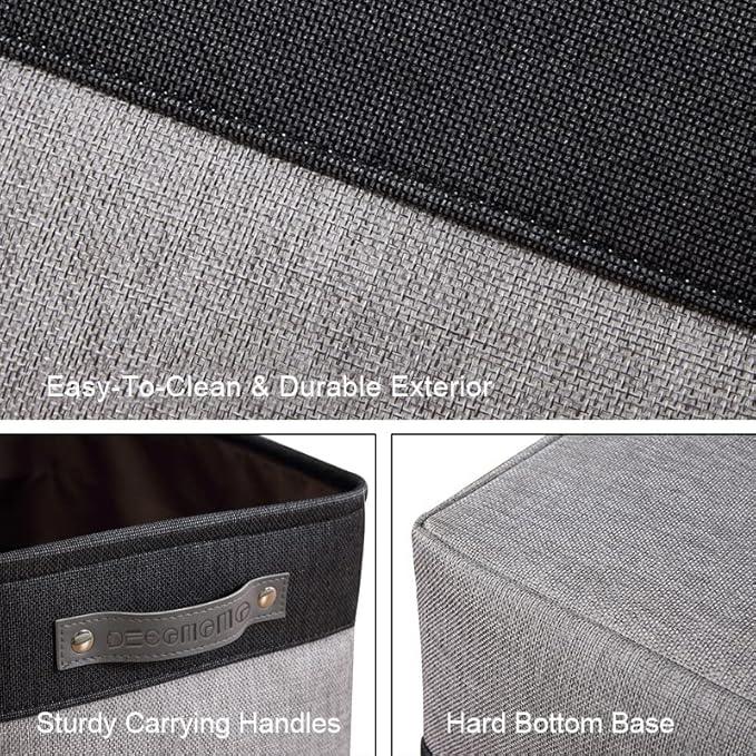 DECOMOMO Storage Baskets for Shelves - Fabric Closet Organizers and Storage Bins, Perfect Baskets for Organizing Closet Toys Nursery (Grey and Black, Large - 3 Pack)