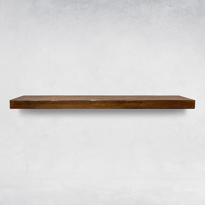 URBANDI, Rustic Floating Shelves, Set of 2, Hidden Bracket, Solid Wood, Heavy Duty, Wall Mounted Shelves, (Provincial, 12Wx6D)