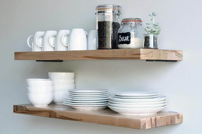 Urban Legacy Deep Floating Shelves | Wormy Maple with Furniture Grade Clear Coat | Low Profile Brackets | Set of 2 (36