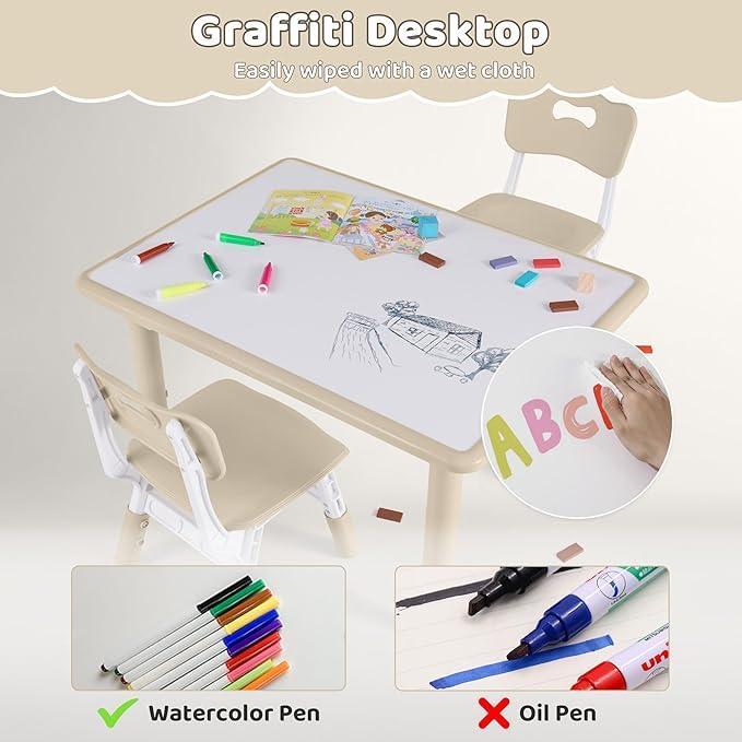 Kids Table and 2 Chairs Set, Height Adjustable (17.7