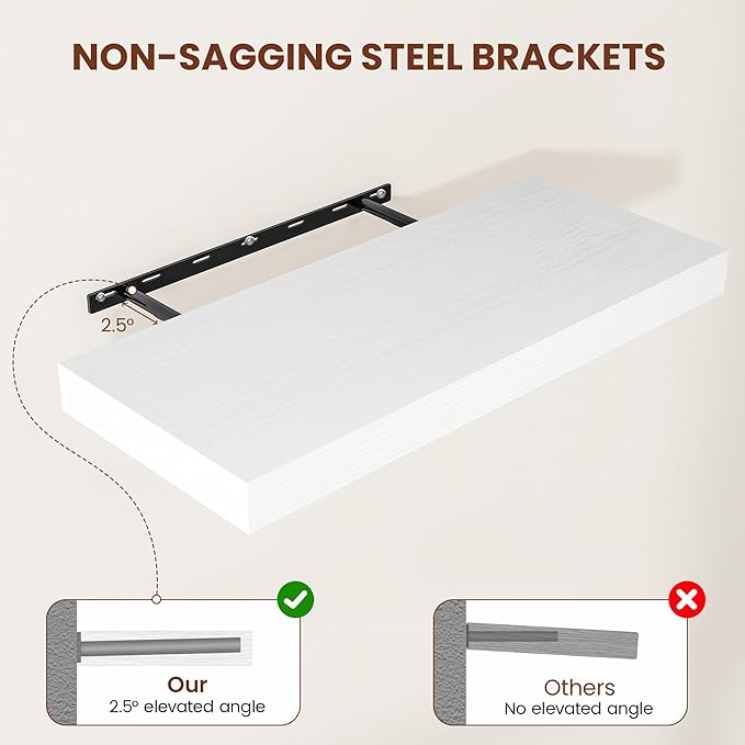 White Floating Shelves for Wall, 48 Inch X 12 Deep Shelves for Room Wall Mounted，2