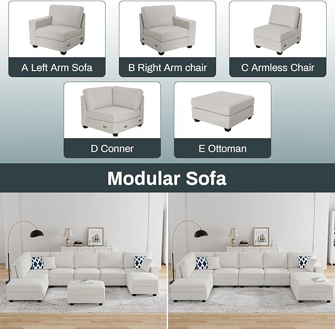 L Lengend Vansen Modular Sectional Sofa U Shaped Couch with Ottoman Modern Reversible Corner Sectional Couch for Living Room (Cream, U Shaped Sofa-4)