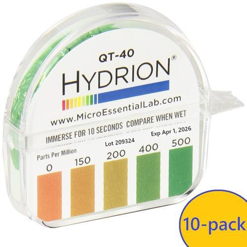 Micro Essential QT-40 Quat Test Tape, 0-500 PPM, 10-Roll Box, 4/2026