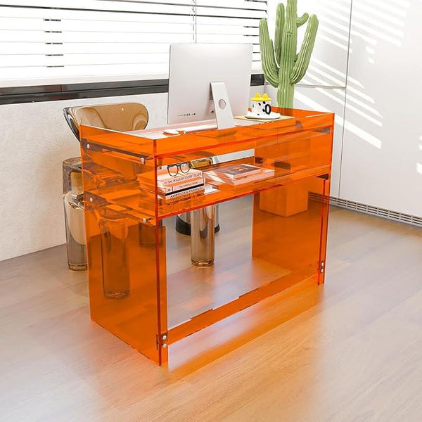 Acrylic Desk with Retaining Edge, Orange Acrylic Table, Console Table for Office, Study, Bedroom, Entrance Decor (17.7