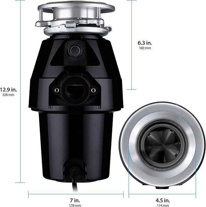 Waste Maid 10-US-WM-258-3B Garbage Disposal Anti-Jam Stainless Steel Food Waste Grinding System, 1/2 HP Mid Duty, Black