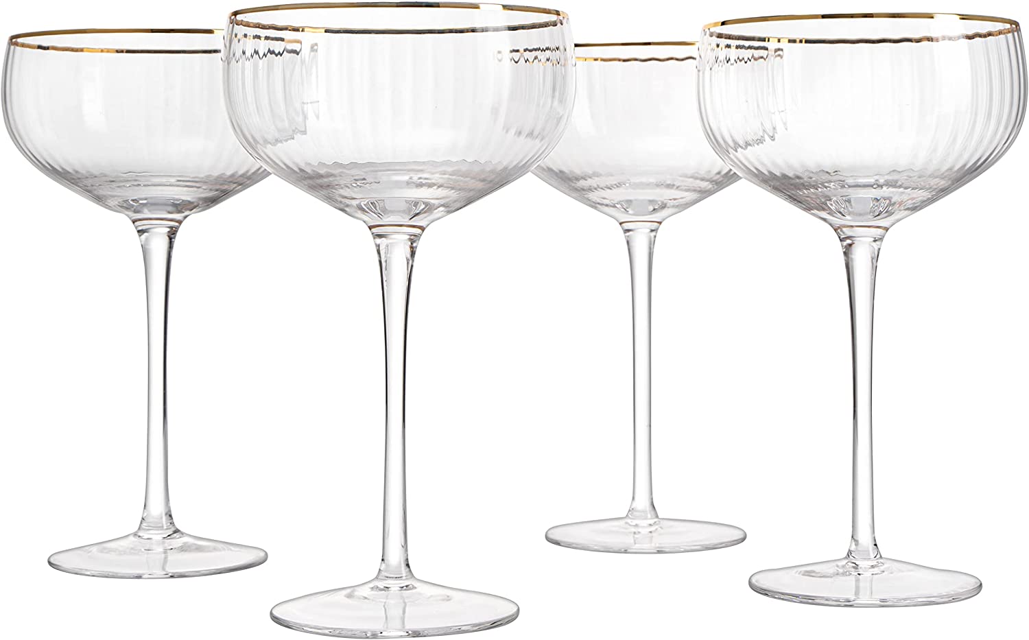 Coupe Cocktail Glasses 7 oz, Set of 4 Classic Manhattan Glasses For Cocktails, Libbey Champagne Coupe, Classic Coupe Glasses with Gold Rim, Crystal with Stems Wine Savant