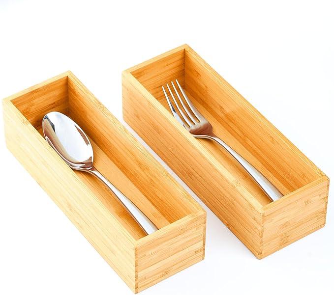 Umilife Bamboo Kitchen Drawer Organizer, Extra High Silverware Tray, Flatware Cutlery Storage Box, Multi-Use Holder in Office, Bathroom, Pantry - 9