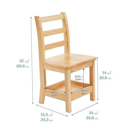 ECR4Kids Three Rung Ladderback Chair with Storage, 14in Seat Height, Classroom Seating, Honey, 2-Pack