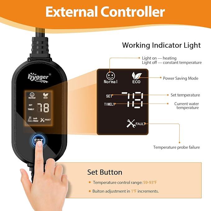 hygger Aquarium Heater, Upgraded Ceramic 25W/50W Small Fish Tank Heater with Digital LED Controller, Fast Heating, Precise Temperature Control, Turtle Tank Heater for Freshwater/Saltwater