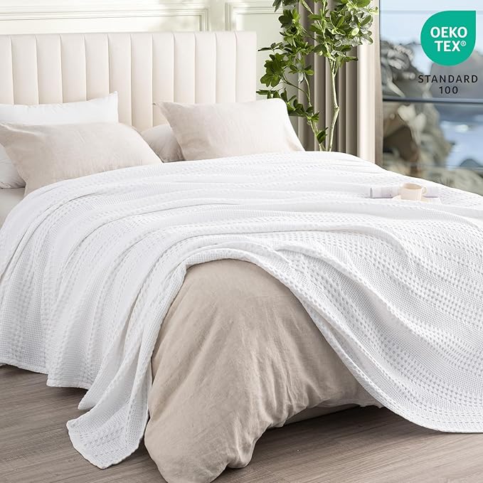 PHF Cooling Waffle Blanket King Size, Lightweight 60% Rayon Derived from Bamboo & 40& Cotton Breathable Blanket for Hot Sleepers, Soft and Luxury for Bed Couch and Sofa, 104