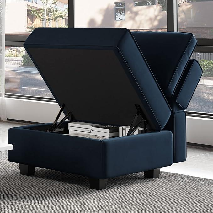 Belffin Modular Sofa Middle Module with Storage Accent Armless Chair for Modular Sectional Sofa Couch Velvet Blue