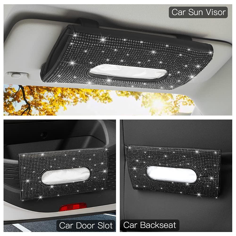 Car Visor Tissue Holder with Refill, Black Rhinestone