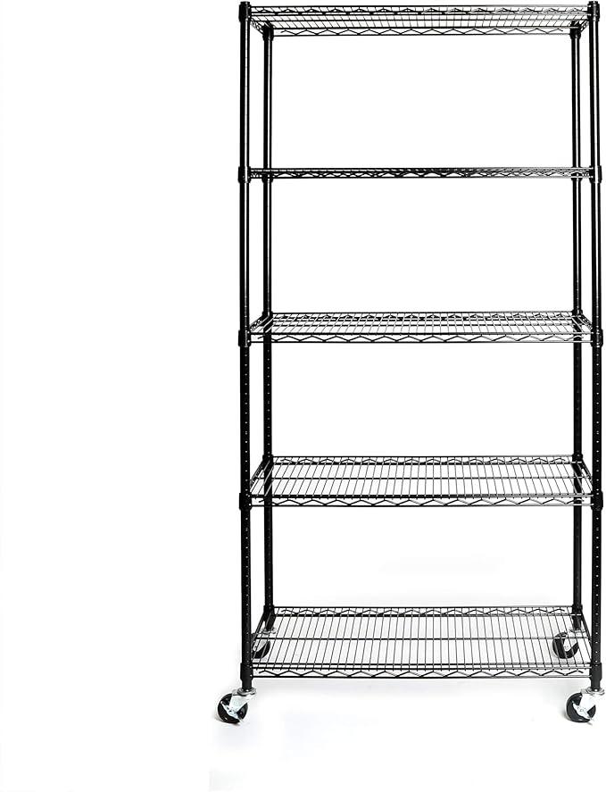 Seville Classics UltraDurable Heavy Duty NSF Solid Steel Wire Rack Storage Unit, Organizer for Garage, Warehouse, Office, Restaurant, Classroom, Kitchen, Black, 5-Tier Shelving, 36
