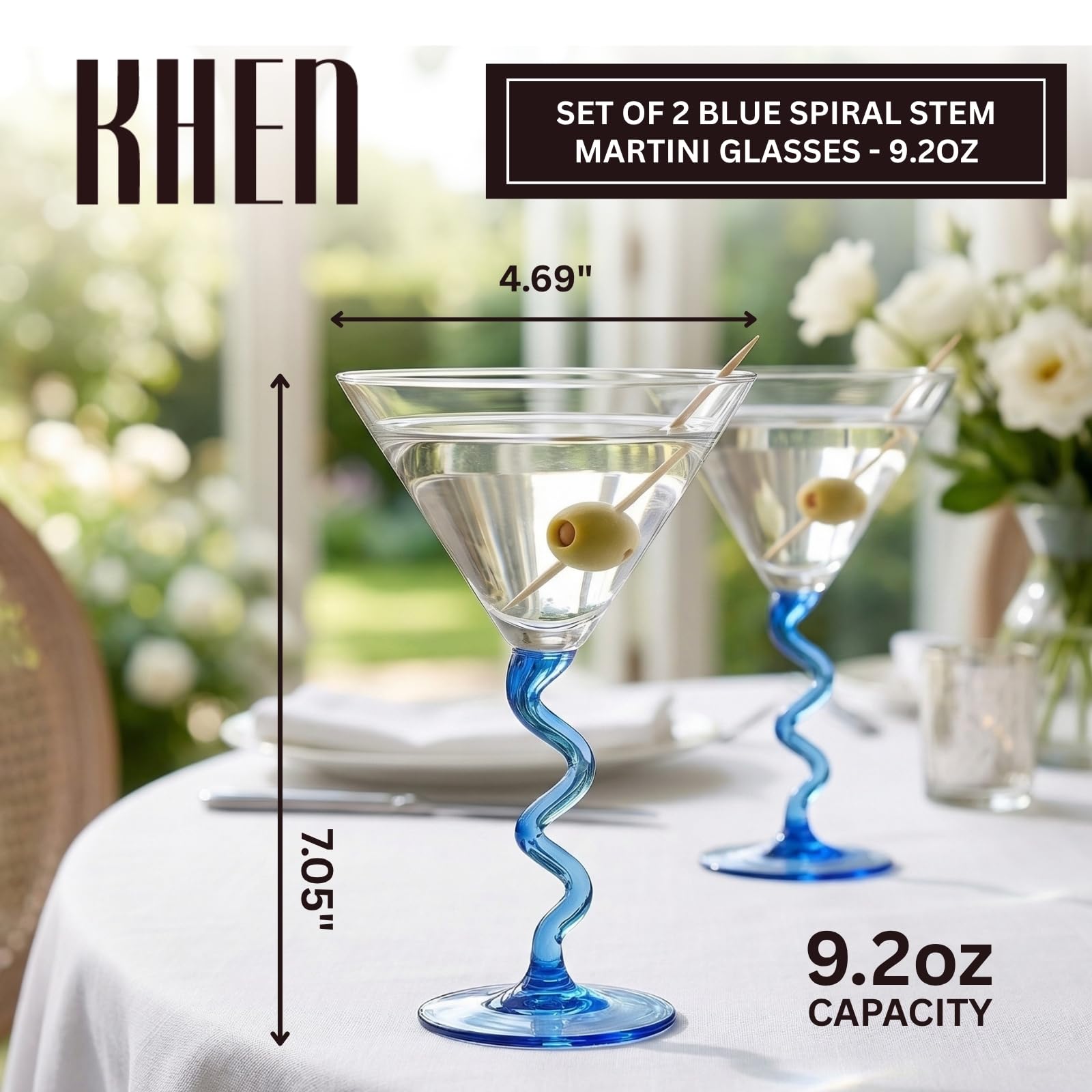 Spiral Stem Martini Glasses Set of 2, 9.2oz 7.05