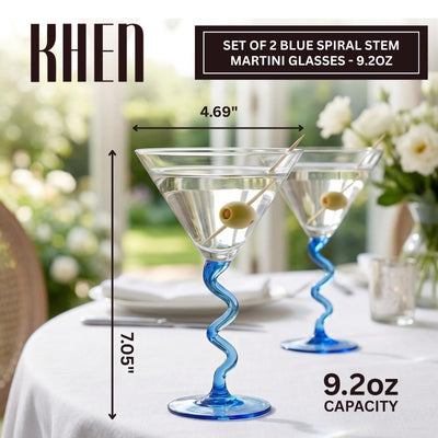 Spiral Stem Martini Glasses Set of 2, 9.2oz 7.05