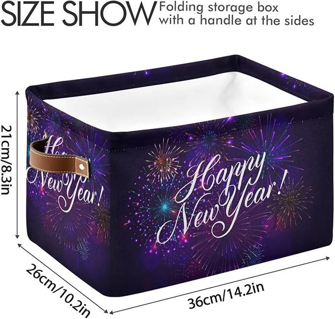Storage Basket Happy New Year Cube Storage Bins Organizer Bag Collapsible Closet Shelf Baskets with handle for Baby Cloth Pet Toy Book 14.2×10.2×8.3 IN
