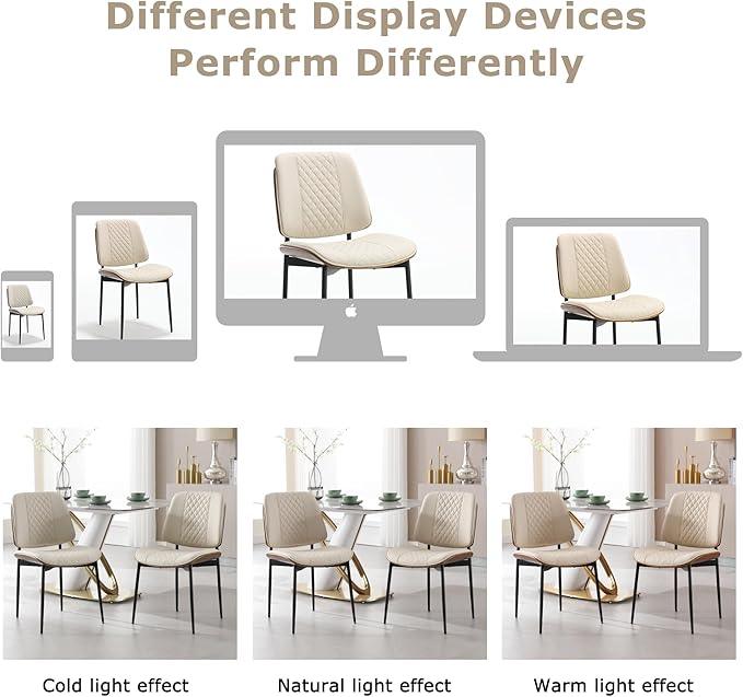 BV Dining Chairs Set of 2, PU Leather Armless Kitchen Chair in Modern Walnut Style, Mid Century Bentwood Side Chair with Metal Legs, Retro Accent Guest Chair for Kitchen Dining Room(Beige)