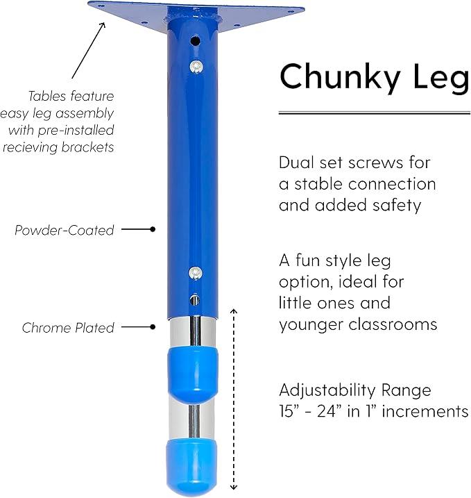 Factory Direct Partners FDP Rectangle Activity School and Classroom Kids Table (24 x 72 inch), Chunky Toddler Legs, Adjustable Table Height 15-24 inches - Maple Top and Blue Edge