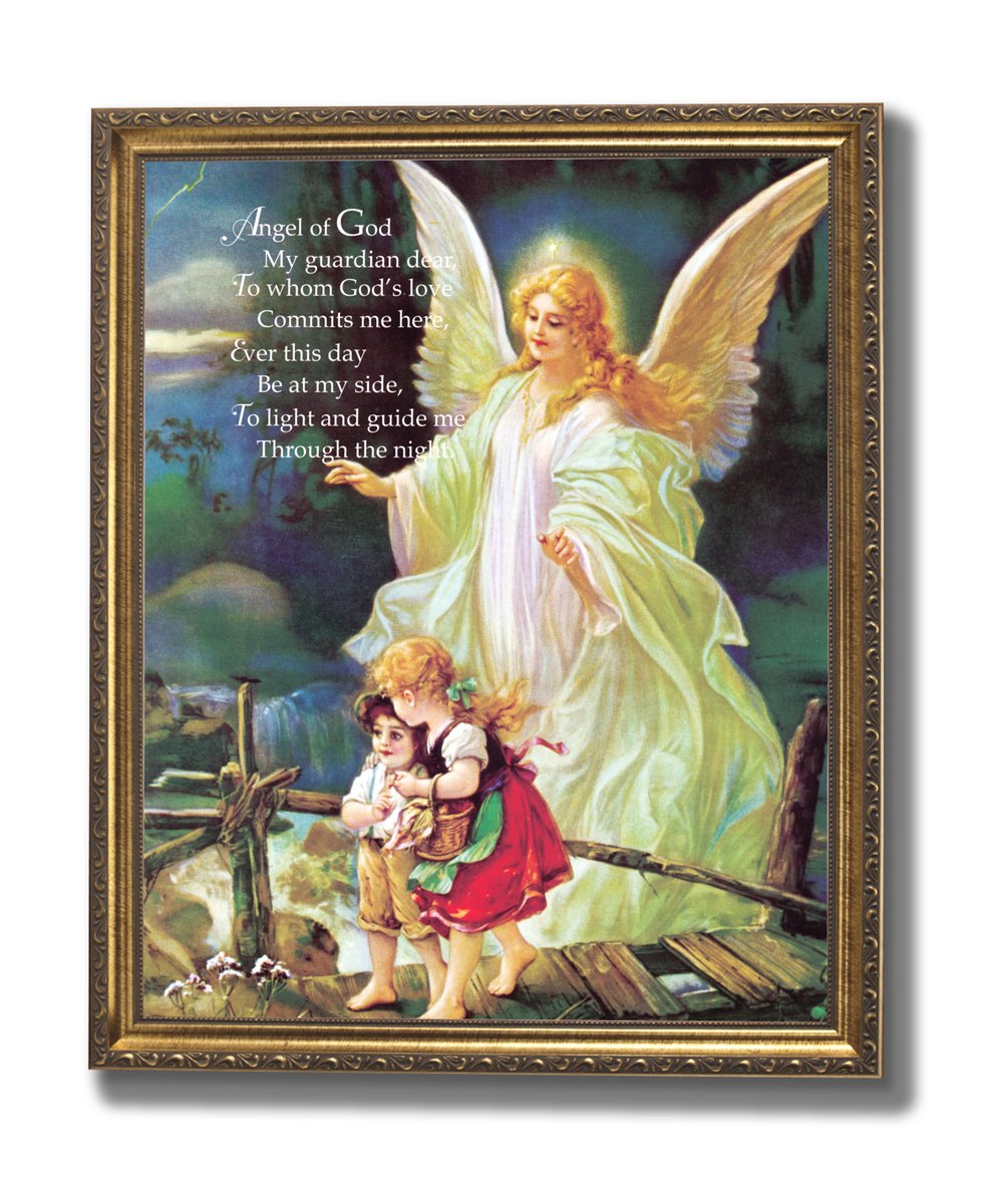 Guardian Angel Art Print – 16x20 Framed Wall Art with Gold Frame & Real Glass