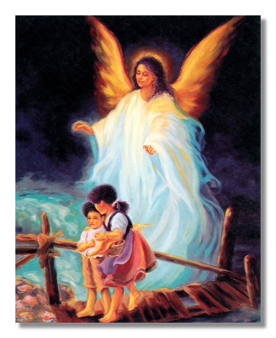 African American Guardian Angel Religious Wall Art - 8x10 Children Print