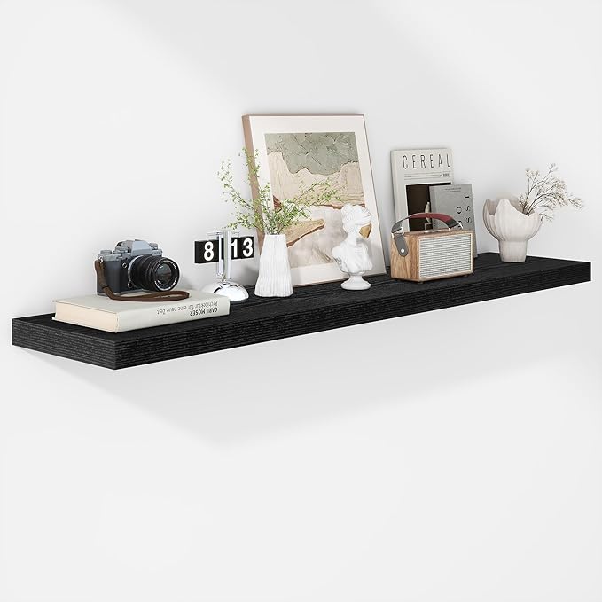 Fun Memories Floating Shelves - 12 Inch Rustic Wooden Wall Shelves - Extra Deeper & Thicker Wall Mounted Storage Shelf for Living Room, Kitchen, Farmhouse - 55