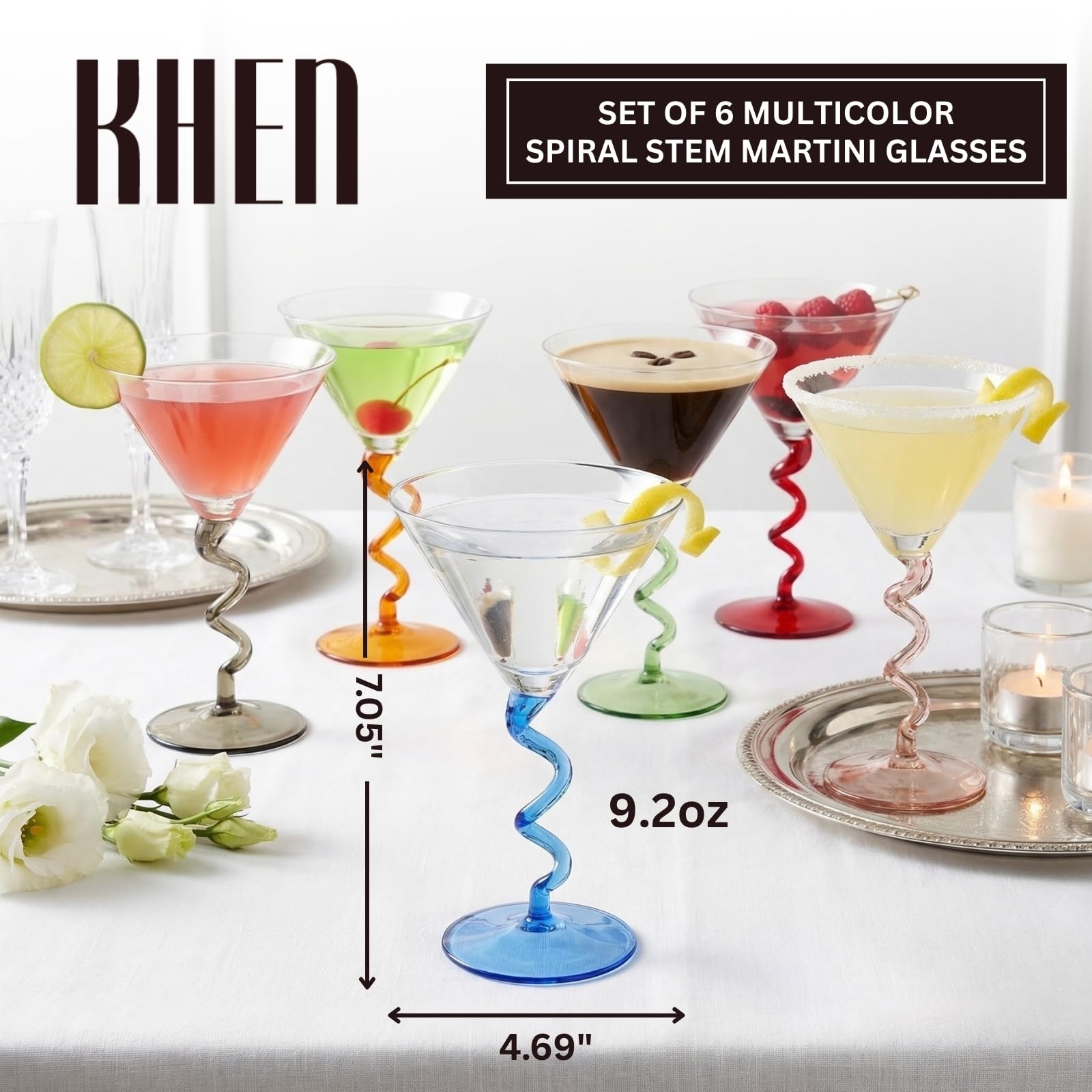 Spiral Stem Martini Glasses Set of 6, 9.2oz 7.05