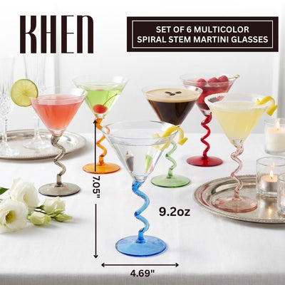 Spiral Stem Martini Glasses Set of 6, 9.2oz 7.05