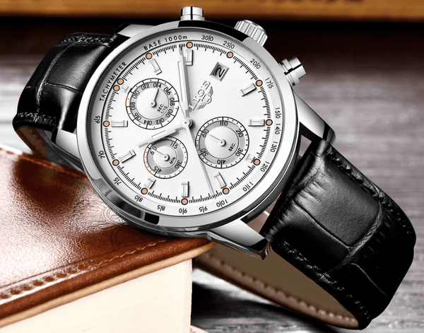 Men's  Waterproof Watch With Chronometers Date Display And Fluorescent Pointers Excellent Look Perfect Gift