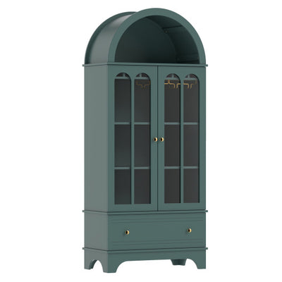 71.5 Inch Arched Cabinet 5-Tier with Tempered Glass Doors and Wine Rack-Green