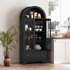 71.5 Inch Arched Cabinet 5-Tier with Tempered Glass Doors and Wine Rack-Black