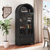 71.5 Inch Arched Cabinet 5-Tier with Tempered Glass Doors and Wine Rack-Black - Black