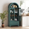 71.5 Inch Arched Cabinet 5-Tier with Tempered Glass Doors and Wine Rack-Green