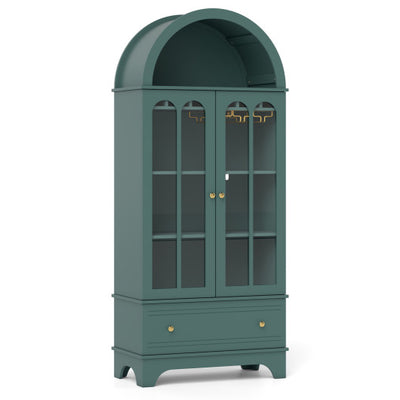 71.5 Inch Arched Cabinet 5-Tier with Tempered Glass Doors and Wine Rack-Green