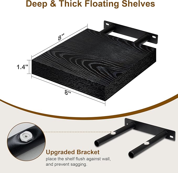 Fun Memories Black Floating Shelves 8 Inch Long, 8