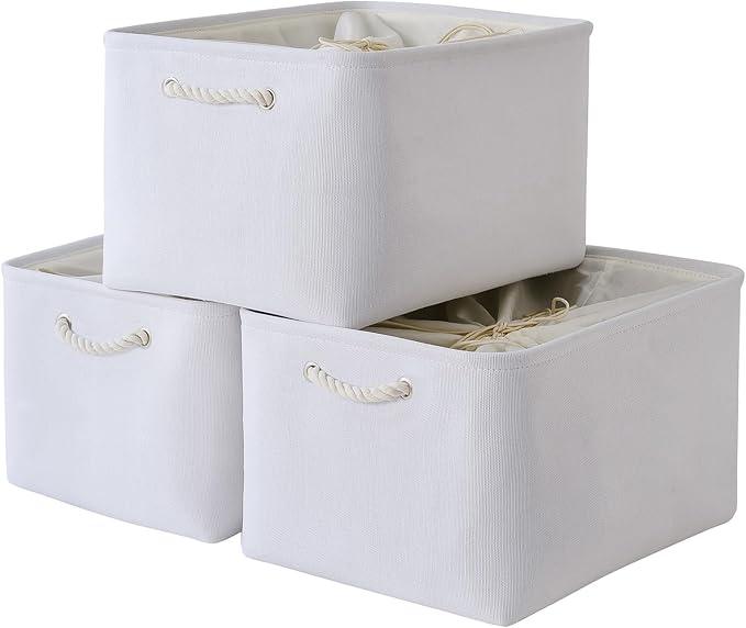 TheWarmHome Organization and Storage Basket for Shelves - Extra Jumbo 3 Pack 20.5x15.8x13.8 inch Cube Storage Bins for Toy Closet Box Home Organizer Gift (White)