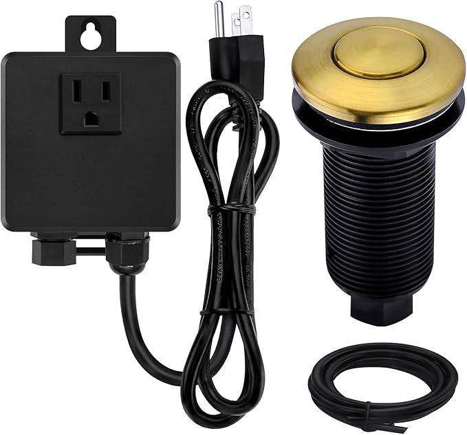 Garbage Disposal SinkTop Air Switch Kit with Long Button,Brass Made Cover,Champagne Bronze