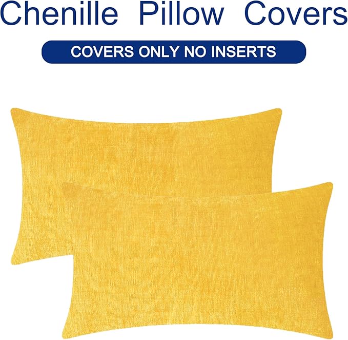 CaliTime Throw Pillow Covers Decorative 16 X 26 Inches Pack of 2 Cozy Chenille Cushion Cases for Couch Sofa Bed Living Room Home Mustard Yellow