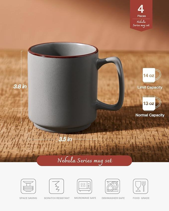 famiware Coffee Mugs Set of 4, Nebula 14oz Coffee Mugs, Ceramic Cup Set with Handle for Latte, Tea, Milk, Cappuccino, Cocoa, Multi-color