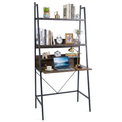 71” High Freestanding Laptop Desk with Open Shelves for Living Room Bedroom Study-Brown