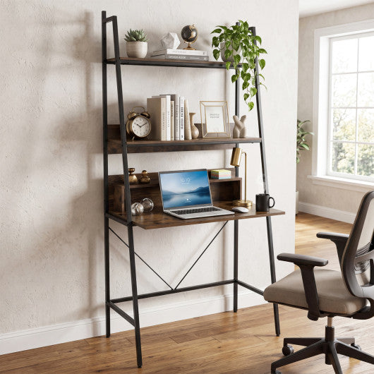 71” High Freestanding Laptop Desk with Open Shelves for Living Room Bedroom Study-Brown