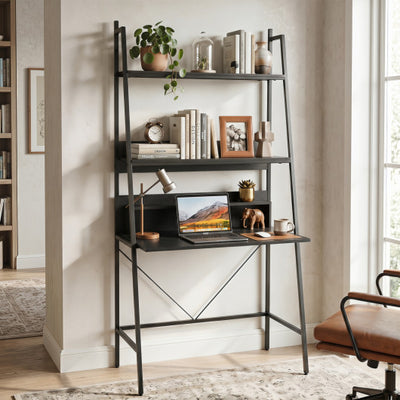 71” High Freestanding Laptop Desk with Open Shelves for Living Room Bedroom Study-Black