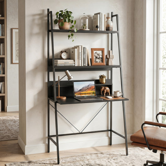 71” High Freestanding Laptop Desk with Open Shelves for Living Room Bedroom Study-Black