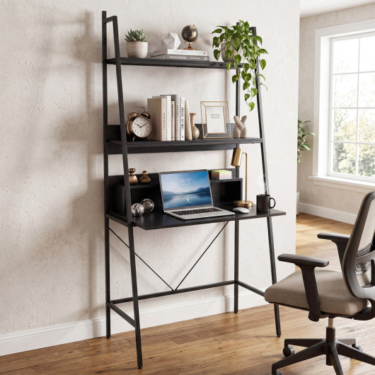 71” High Freestanding Laptop Desk with Open Shelves for Living Room Bedroom Study-Black