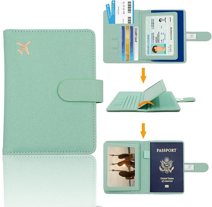 Melsbrinna Rfid Passport Holder for Travel women/Men, Cute Passport Wallet Rfid Blocking Card Slots, Rfid Passport Cover/CaseTravel Wallet, Passport Book Holder (1, Green4)