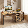 71-Inch Computer Table with Open Compartments and Drawers-Natural