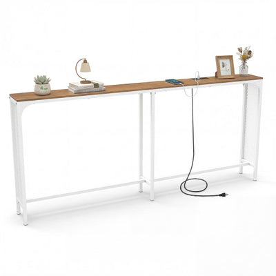 71 Inch Narrow Console Table with Power Outlet for Small Space-Natural